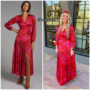 NWT, Anthropologie, HUTCH Zebra-Striped Wrap Maxi Dress In RED AND PINK